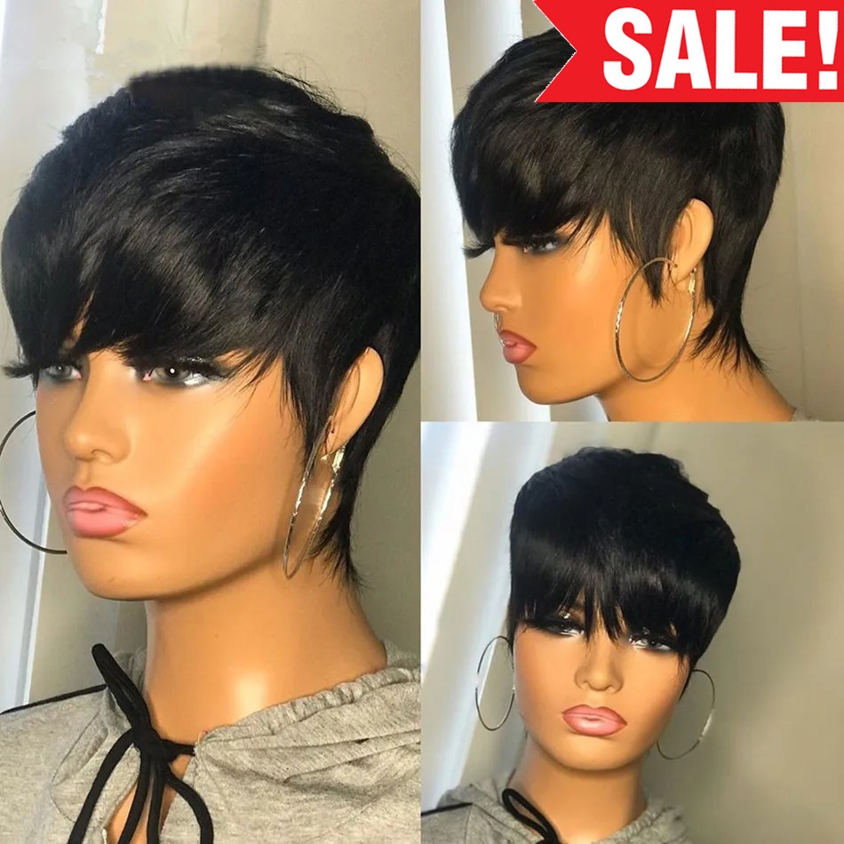 Short Pixie Cut Wig Human Hair Cheap - Perucas de Cabelo Humano Curto, Corte