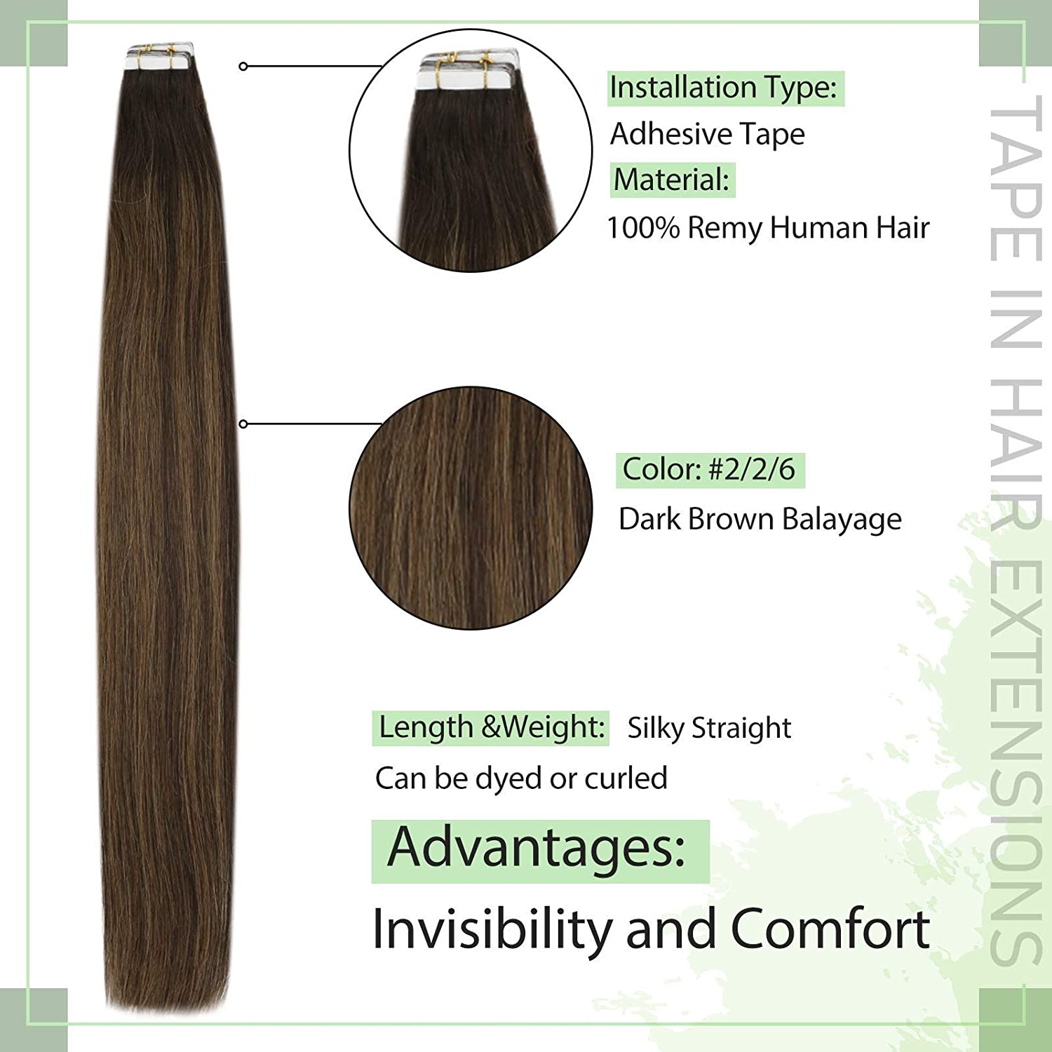 VeSunny-extensões longas natur - Invisible Tape In Extensions Real Hair avaliação e preço
