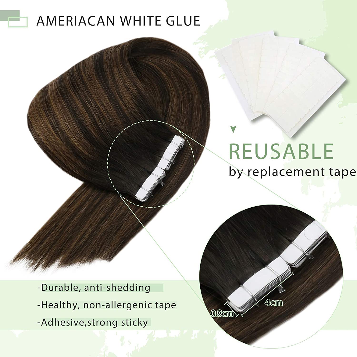 VeSunny-extensões longas natur - Invisible Tape In Extensions Real Hair avaliação e preço