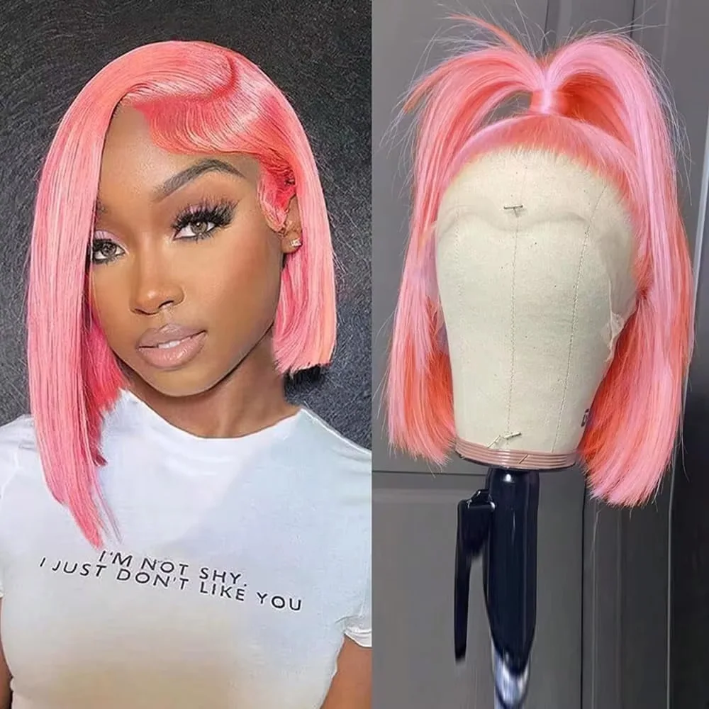 Peruca Bob Rosa de 10 polegada - Glueless Wear And Go Human Hair Wig avaliação e preço