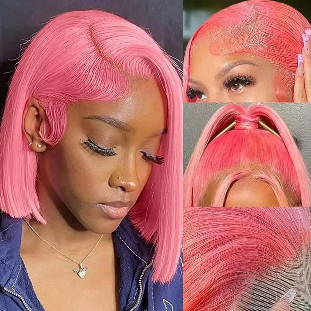 Peruca Bob Rosa de 10 polegada - Glueless Wear And Go Human Hair Wig avaliação e preço